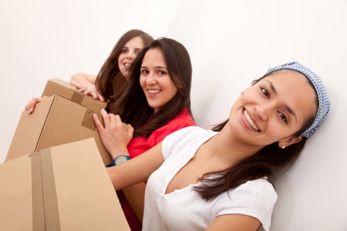 Packed boxes and furniture prepared for transport in Twickenham