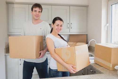 Packed boxes and furniture prepared for a move in Twickenham